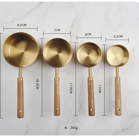 Measuring Cups 4pc acacia handle w/gold cups