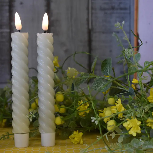 Spiral Taper Candle Realistic Flame 10in 2pack