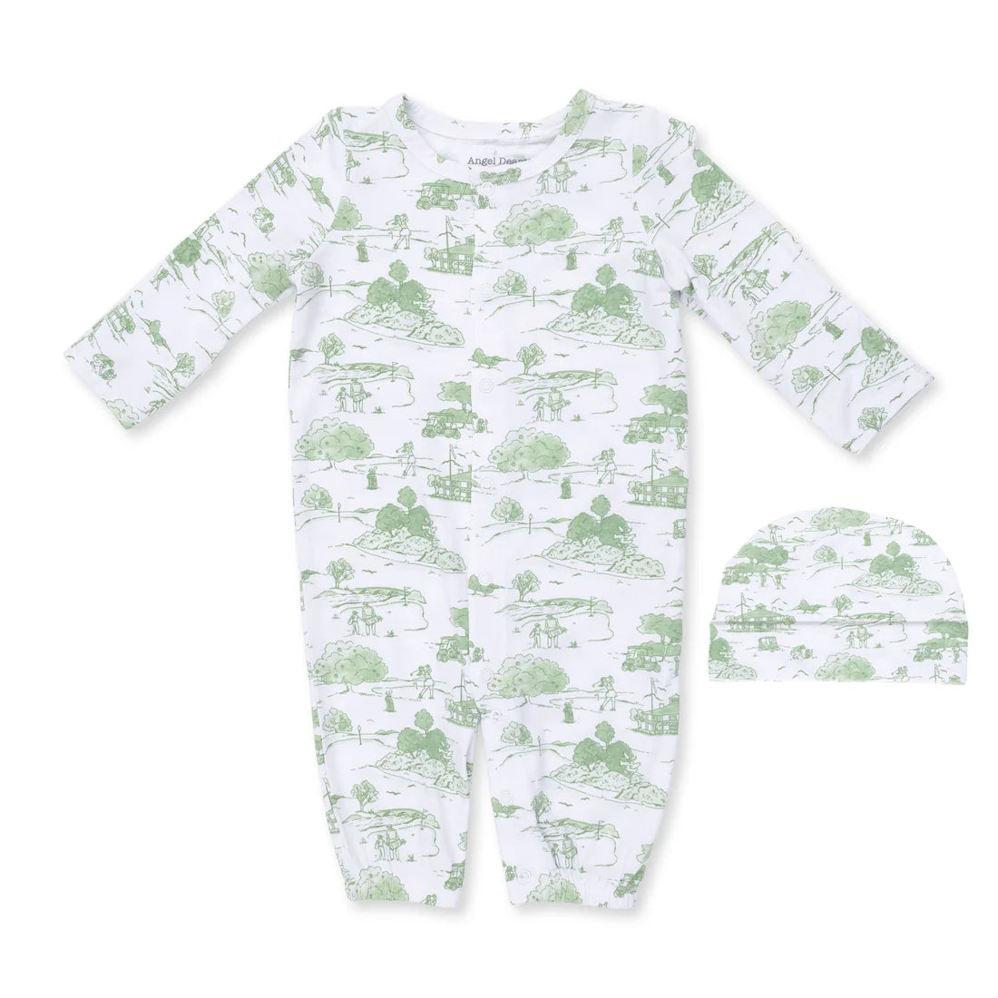 Golf Toile Green Convertible Gown and Beanie Hat