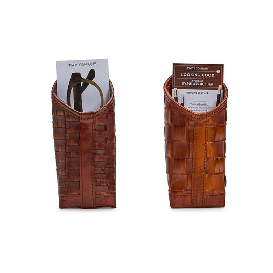 Chestnut Woven Leather Eyeglass Holder