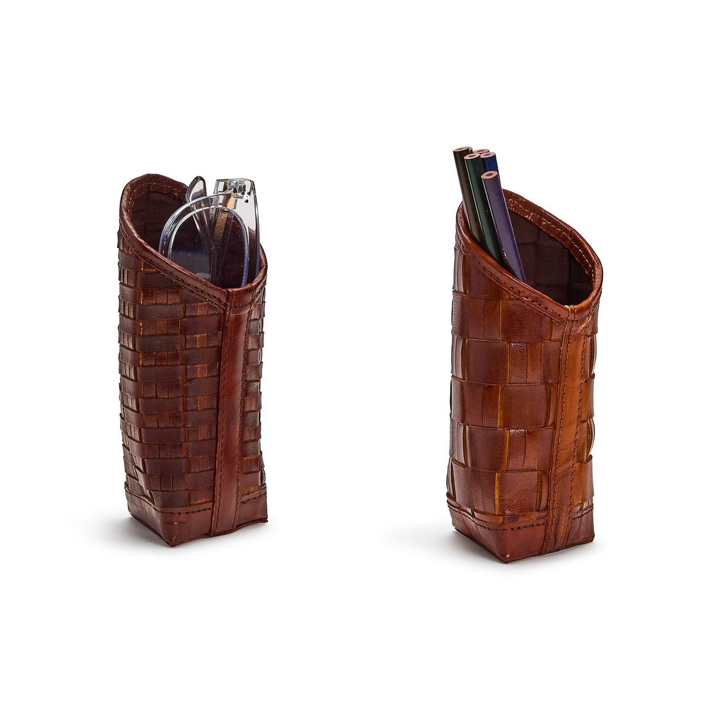 Chestnut Woven Leather Eyeglass Holder