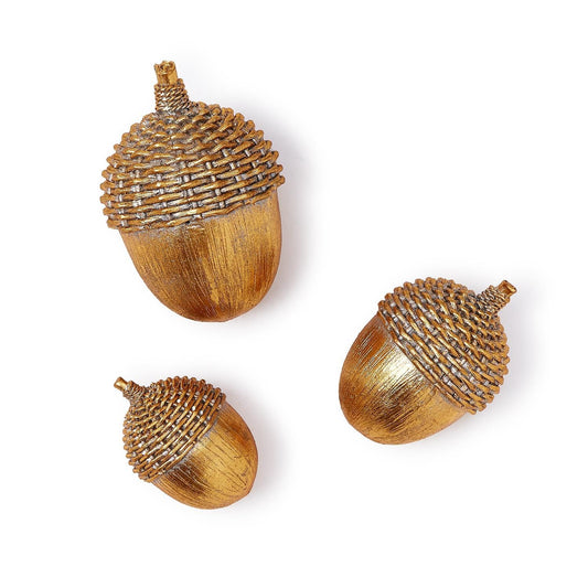 Gold Acorn Decor with Basket Weave Pattern - Large