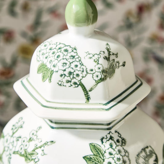 Lotus Green and White Hexagonal Temple Jar