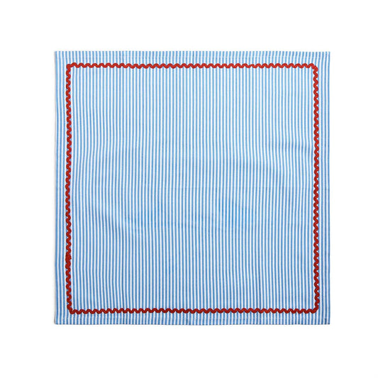 Two's Company Blue Stripe With Red Ric Rac Trim Cloth Dinner Napkins-Set of 4