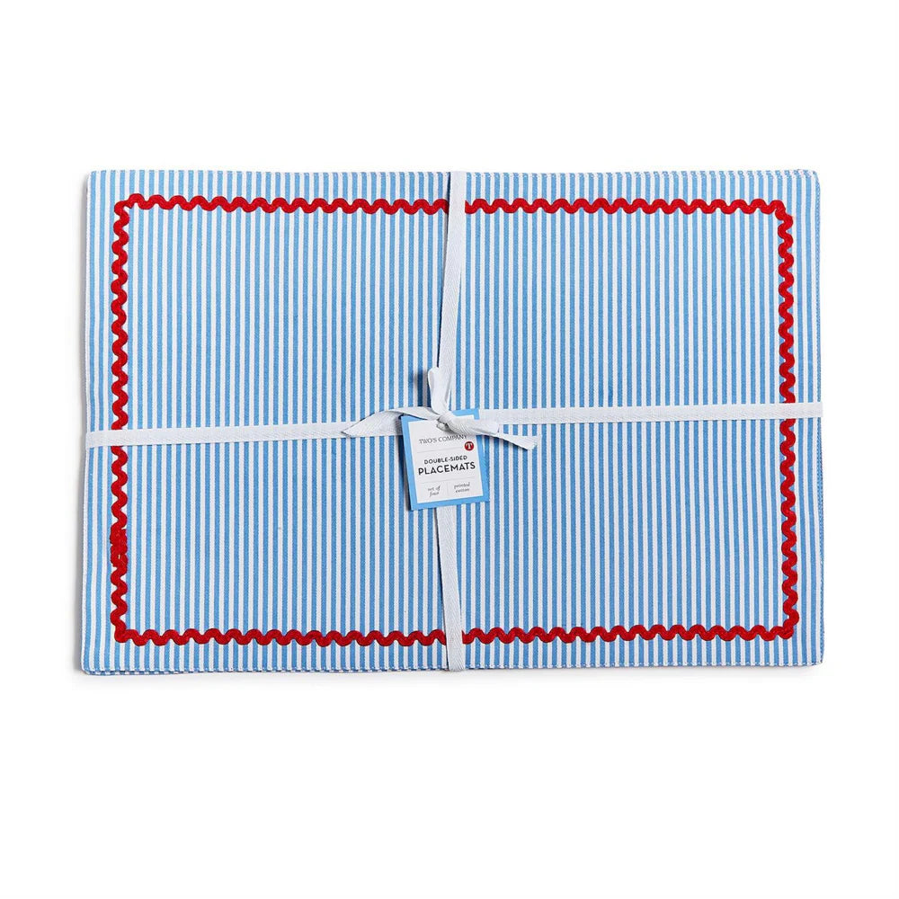 Double-Sided Fabric Placemat-Red, White and Bloom-Set of 4