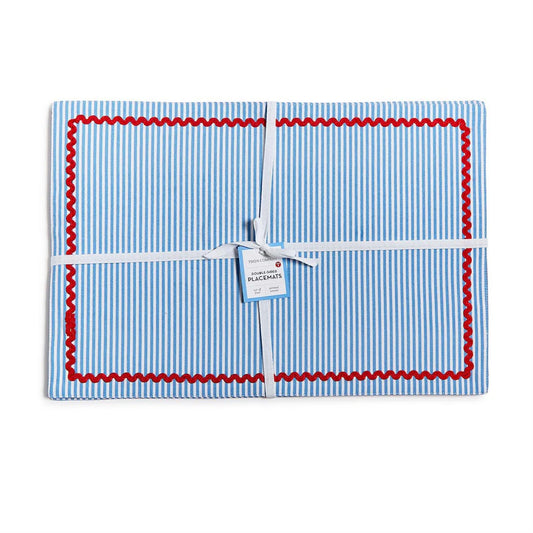 Double-Sided Fabric Placemat-Red, White and Bloom-Set of 4