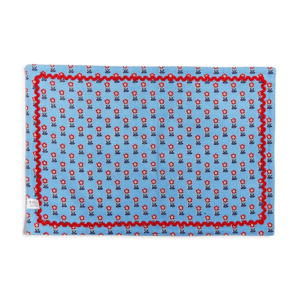 Double-Sided Fabric Placemat-Red, White and Bloom-Set of 4