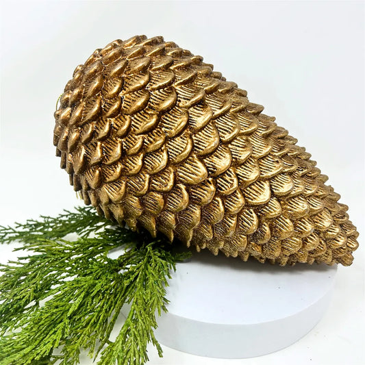 Plastic Pine Cone Ornament - Rustic  Metallic  Gold 9"