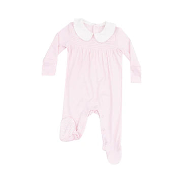 Pink Stripe Smocked Footie w/ Peter Pan Collar