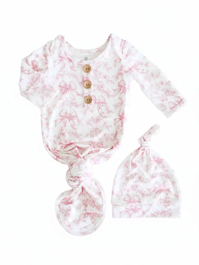 Fancy Frills Newborn Baby Knot Gown & Hat Set