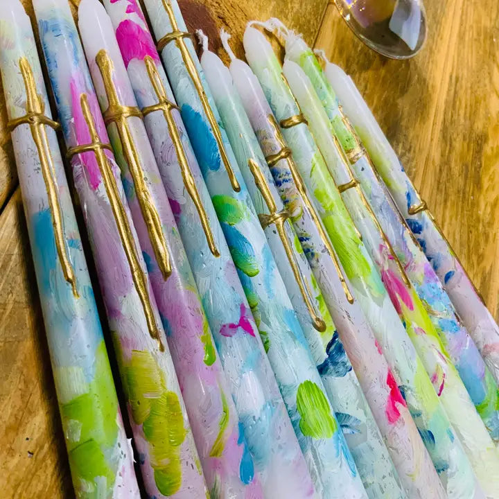 Multi-Colored Hand Painted Prayer Candle