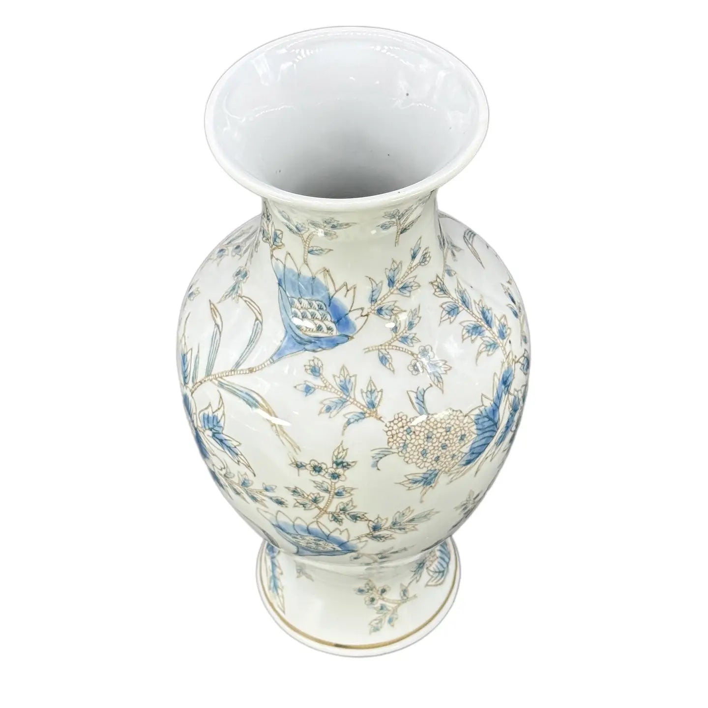 White and Blue Chinoiserie Indoor Ceramic Vase 14"