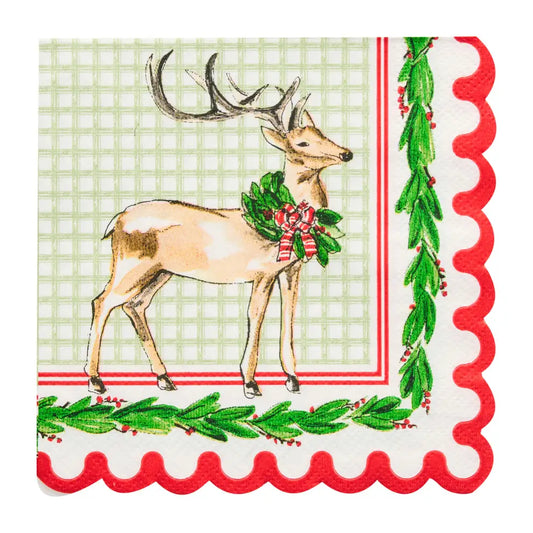 Holly Berry Reindeer Cocktail Napkins