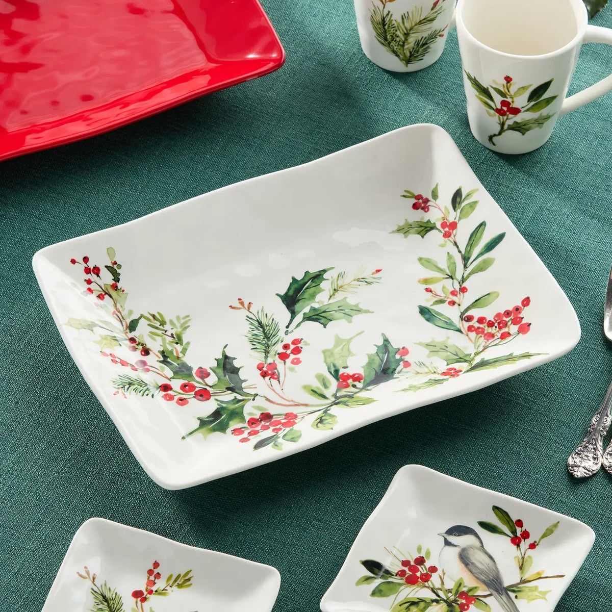 Holly and Vibes Rectangle Platter  14x10 in