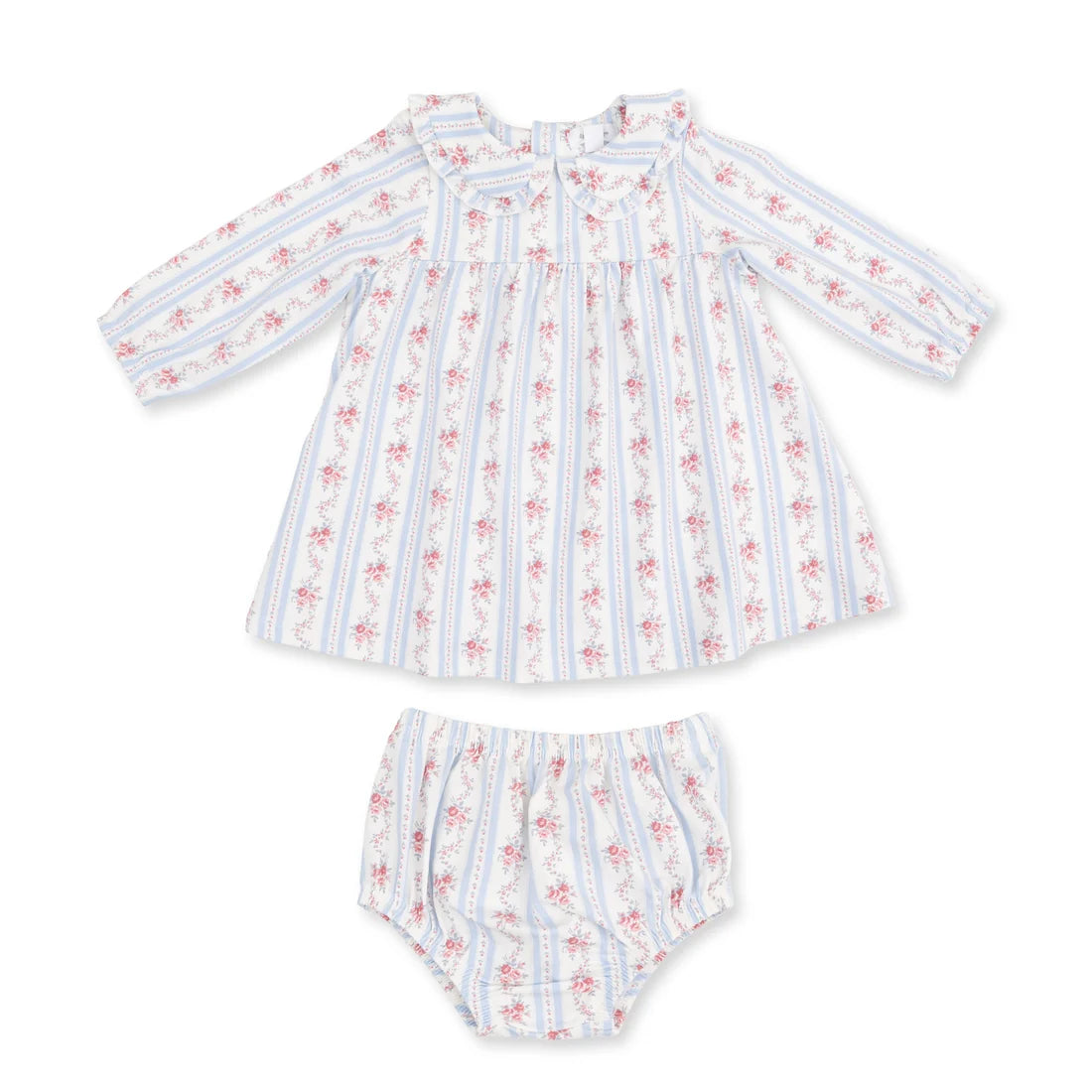 Anna Floral Stripe Long Sleeve Peter Pan Ruffle Collar Dress and Bloomer