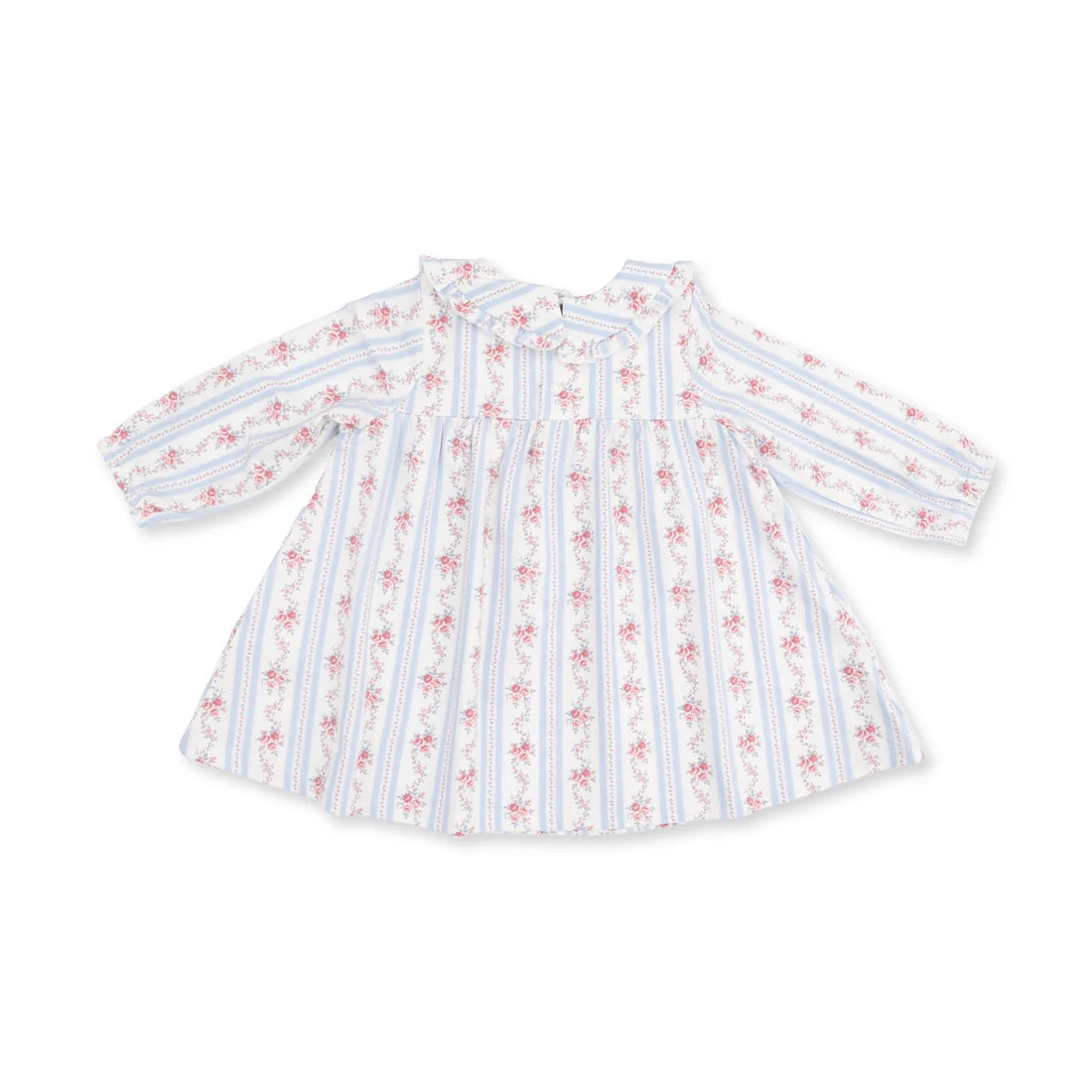 Anna Floral Stripe Long Sleeve Peter Pan Ruffle Collar Dress and Bloomer