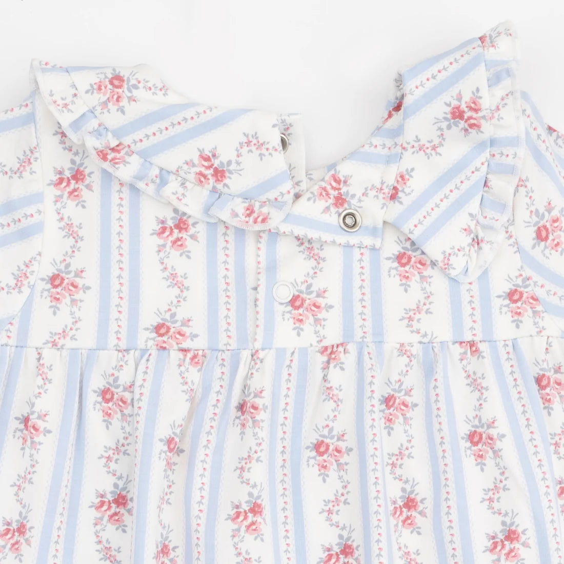 Anna Floral Stripe Long Sleeve Peter Pan Ruffle Collar Dress and Bloomer