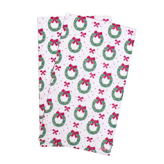 Clara Wreath Guest Napkins White/Red/Green 4.25x7.75