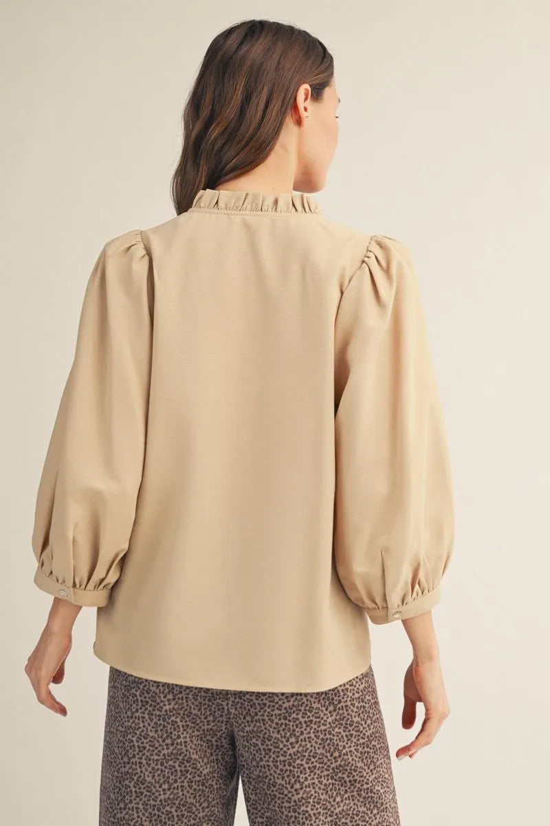 Puff Sleeves Solid Oatmeal Top