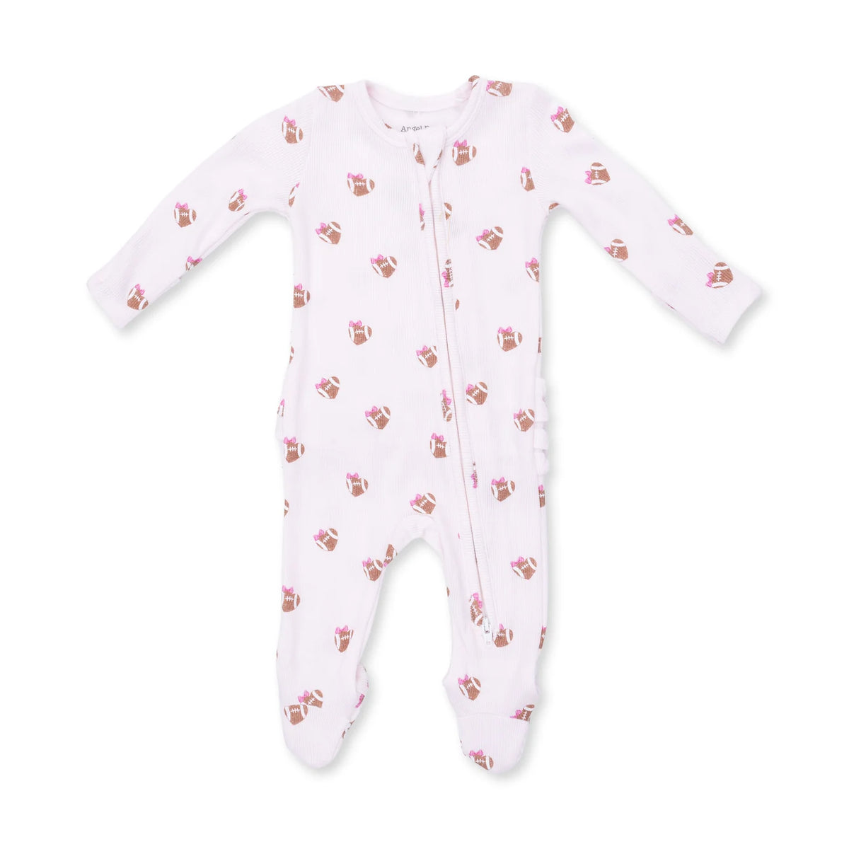 Mini Football Hearts  2 Way Ruffle Back Zipper Footie