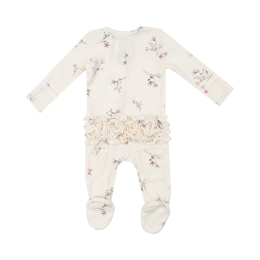 Zipper Footie - with Ruffle Back - Wispy Floral