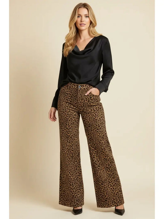 High-Rise Wide-Leg Leopard Print Trousers