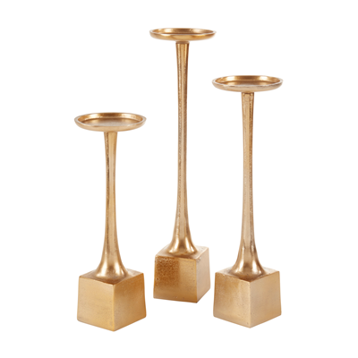 14" Gold Block Candlestick