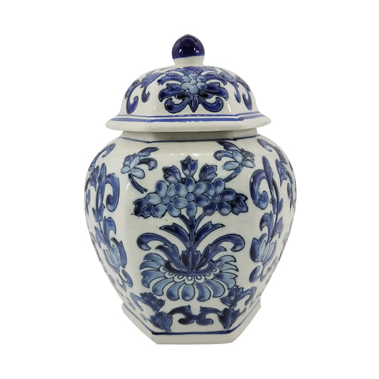 Blue & White Chinoiserie Ceramic Jar 12"