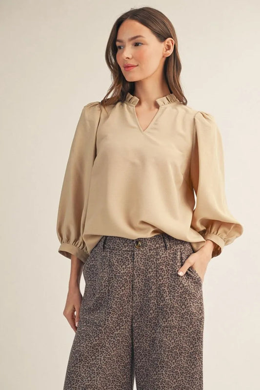 Puff Sleeves Solid Oatmeal Top