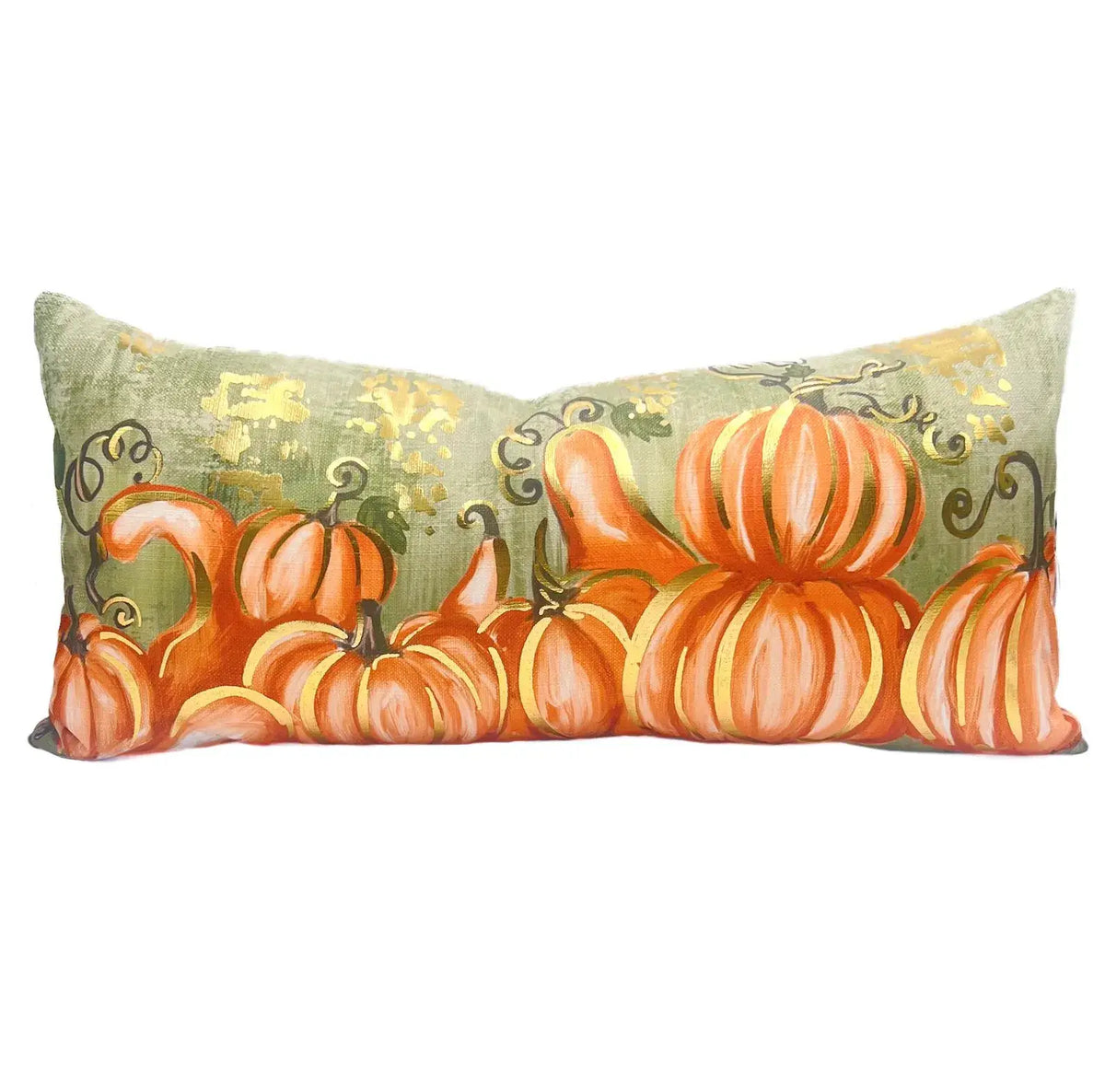 Golden Orange Pumpkins Lumbar Pillow
