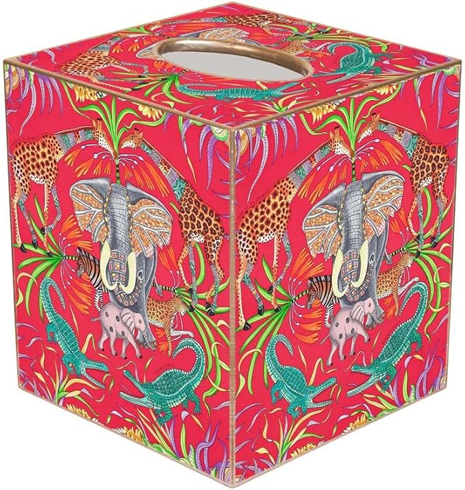 Pink Jungle Paper Mache Tissue Box Cover