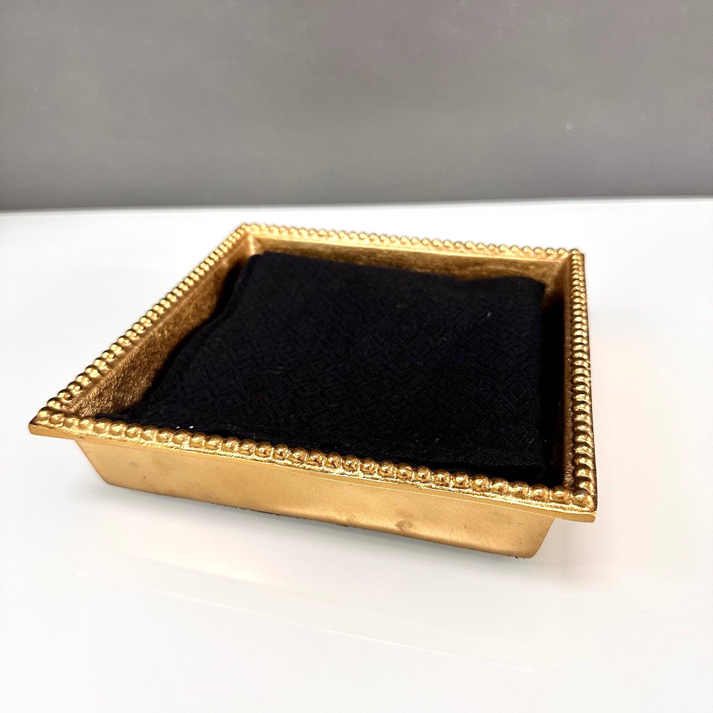 Textured Gilded Aluminum Beaded Border Lunch Napkin Box