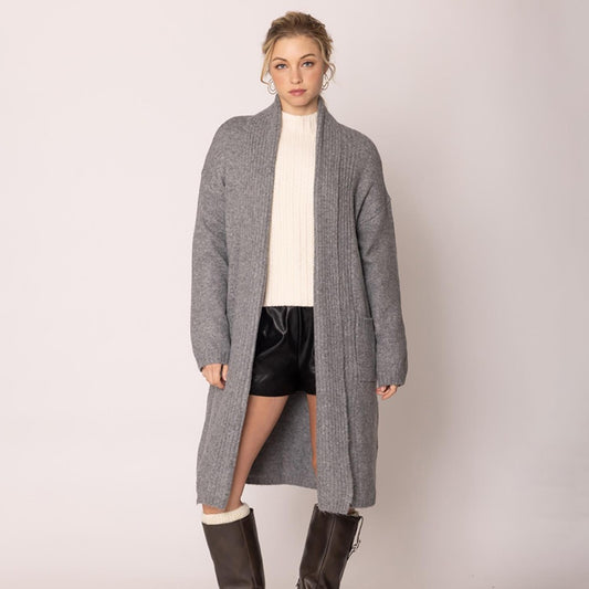 Soft Knit Long Gray Cardigan