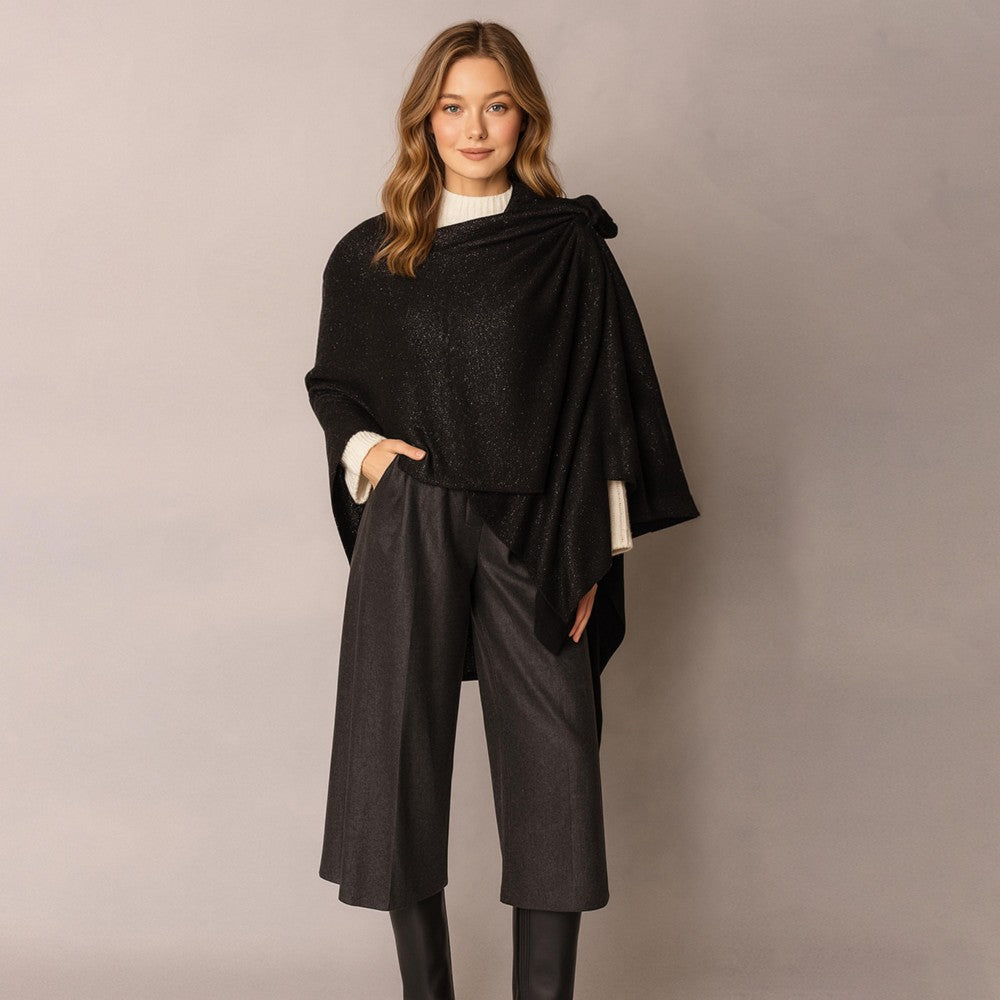 Ruana Wrap With Strap  Black with Silver Sparkle