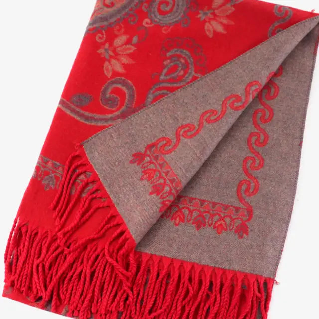 Red Artisan Vine Reversible Scarf