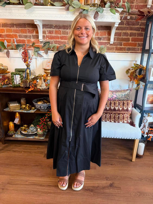 Black and Gold Front Zip Adjustable Dress
