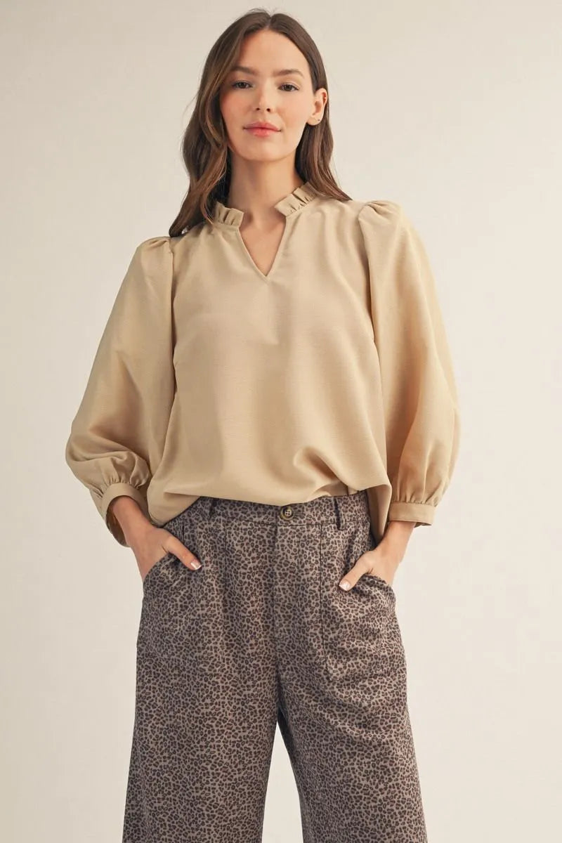 Puff Sleeves Solid Oatmeal Top
