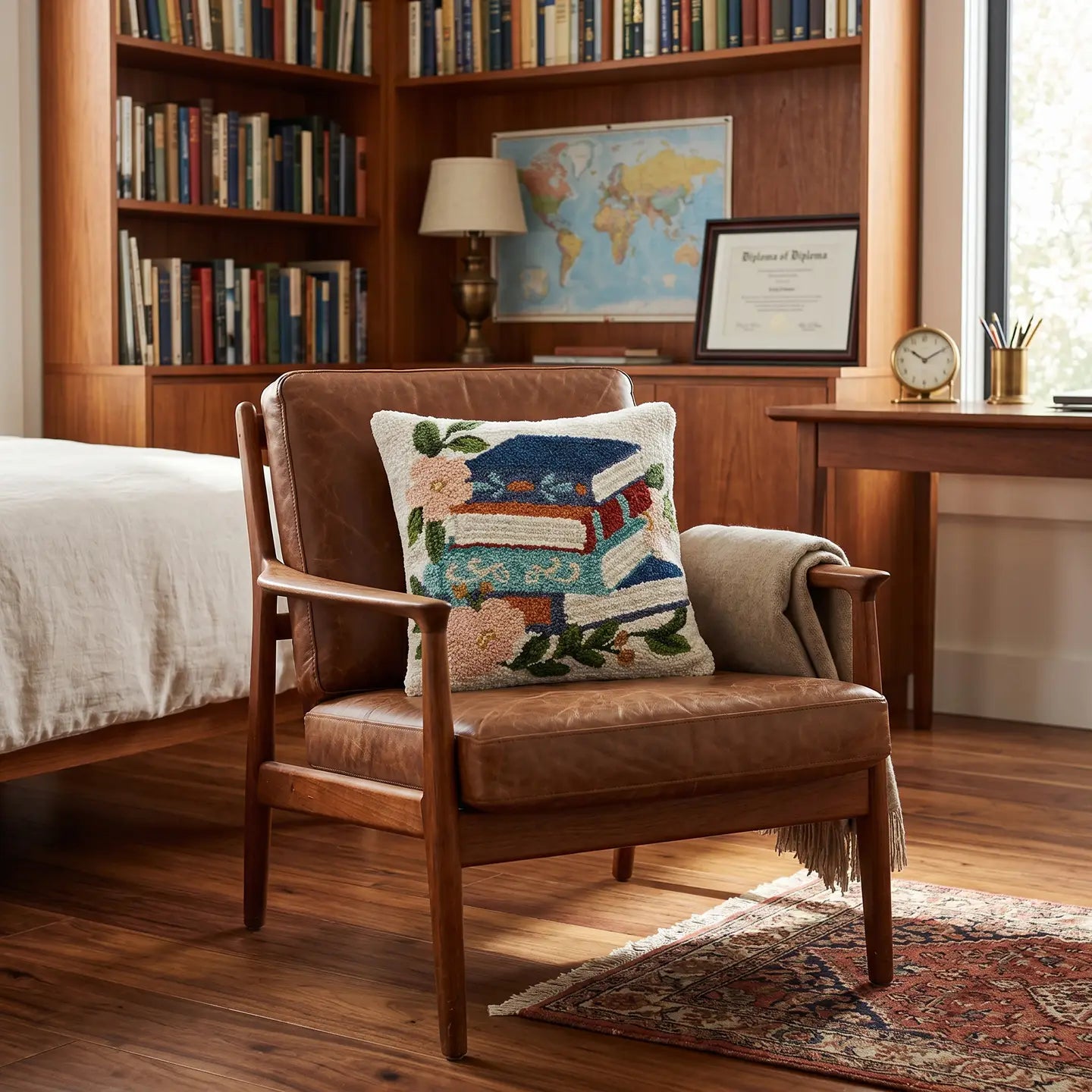 Book Stack With Tulips Hooked Pillow