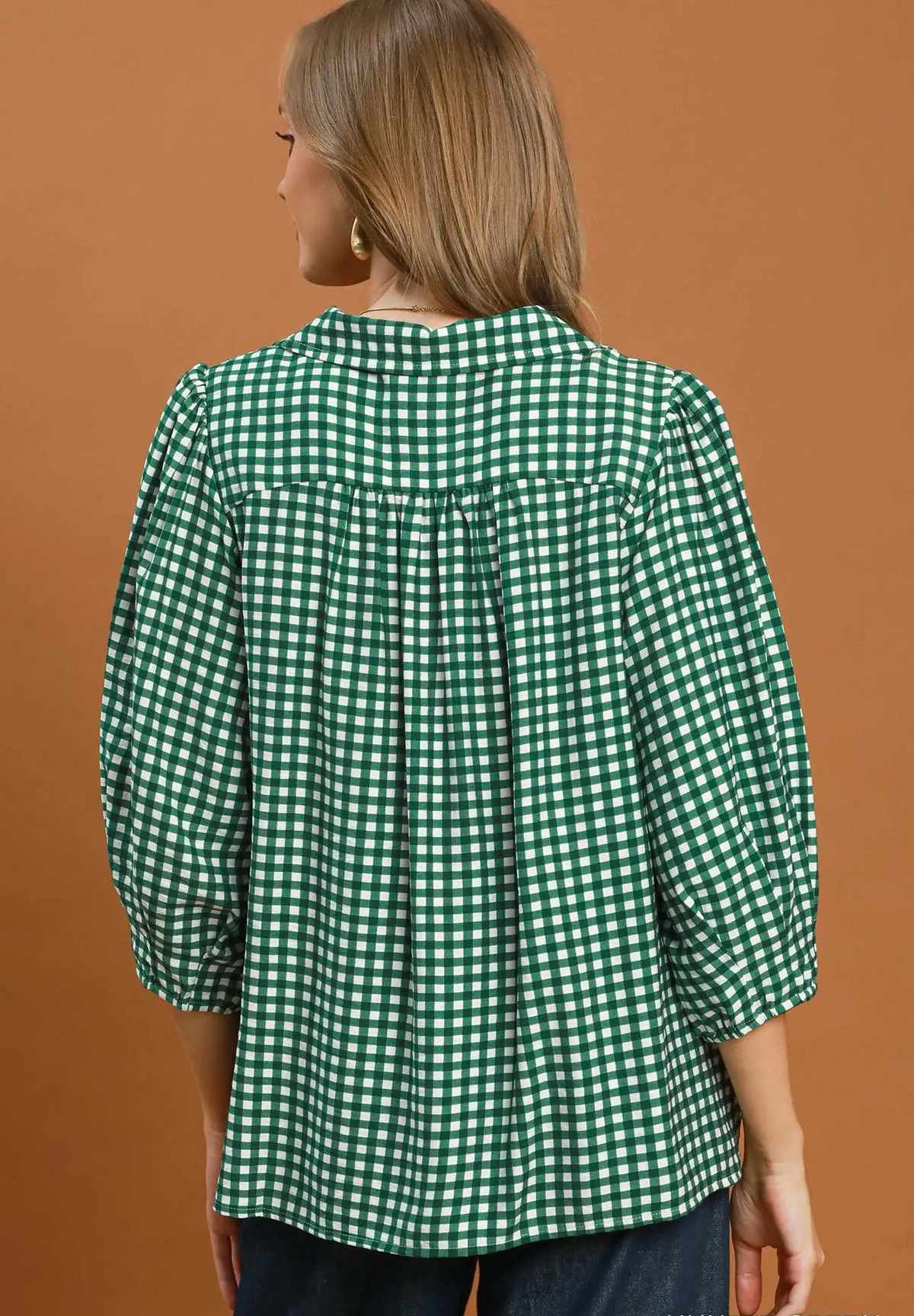Classic Hunter Green Gingham Check Print Blouse