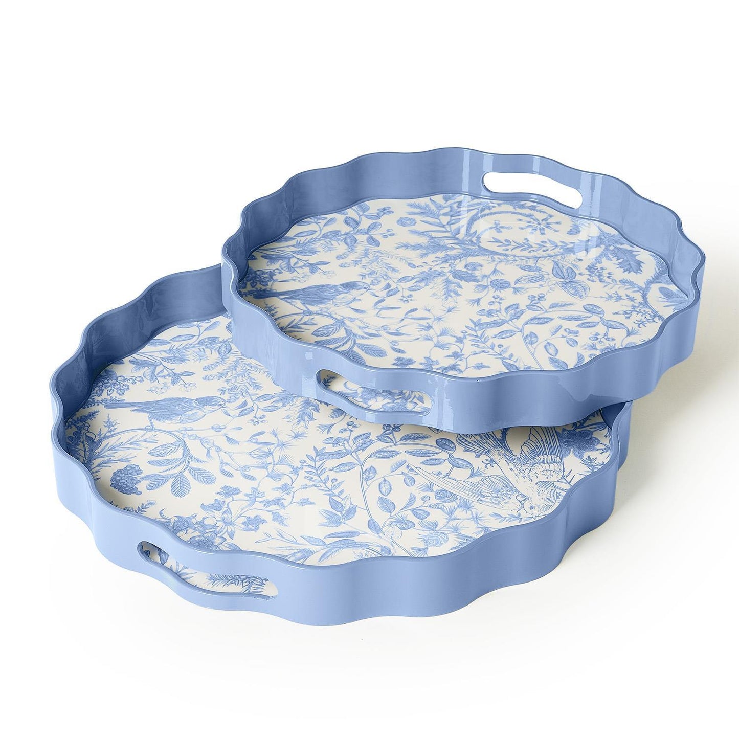 Gilded Cottage Scalloped Lacquered Trays with Cutout Handles