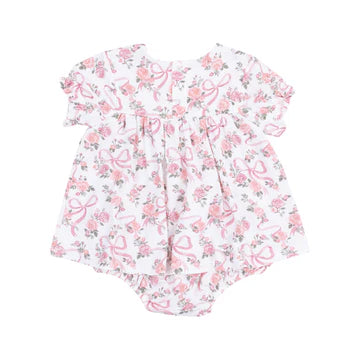 Smocked Ruffle Bubble w/skirt  Ribbon & Flowers   3-6 mos