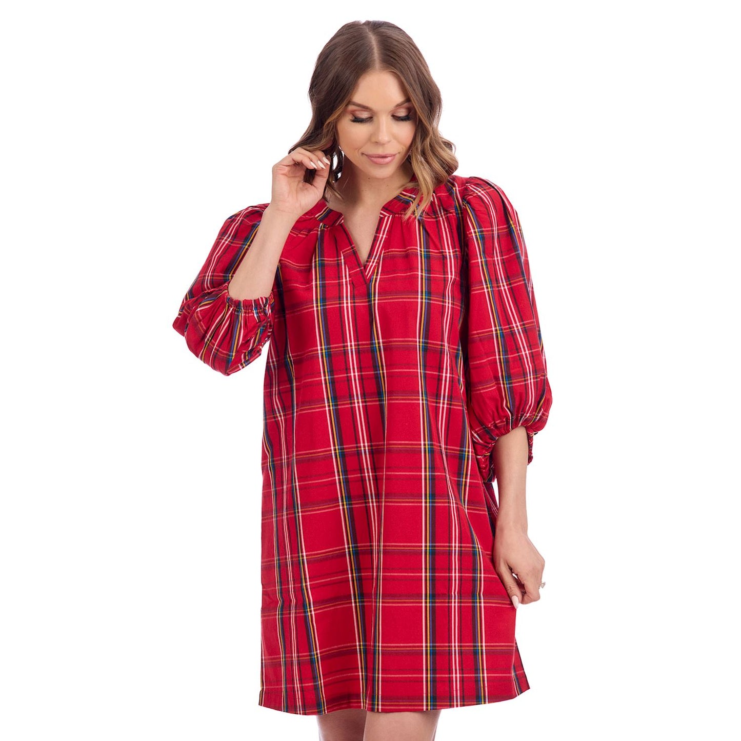 Red Babs Balloon Sleeve Dress