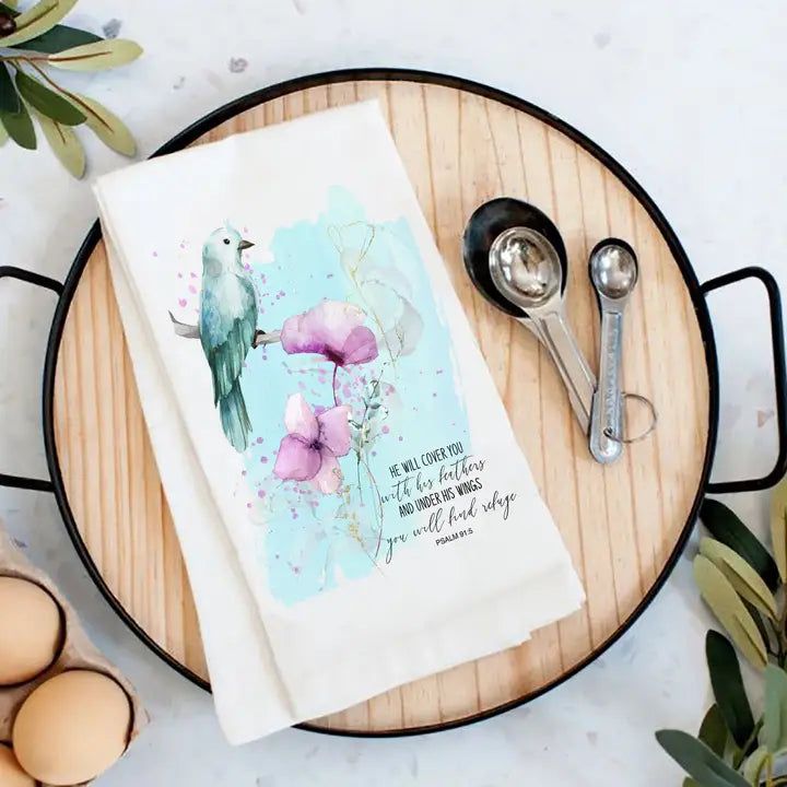He Will Cover you With HIs Feathers Tea Towel