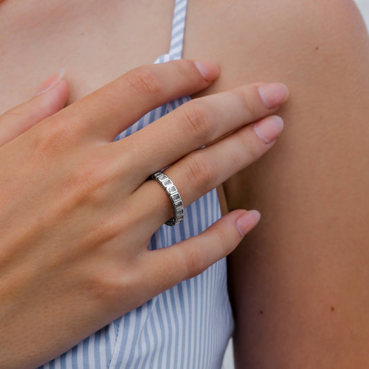 Silver Tennis Emerald Cut Ring
