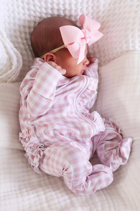 Pink Gingham Peter Pan Collar Zipper Footie