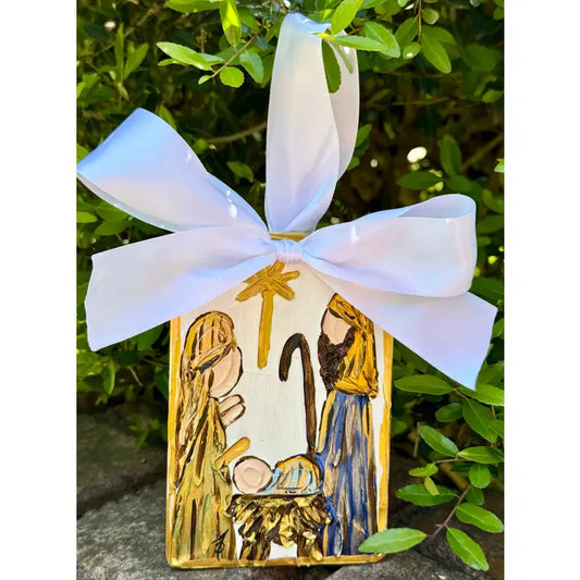 Nativity Hand Painted Ornament with Satin Bow