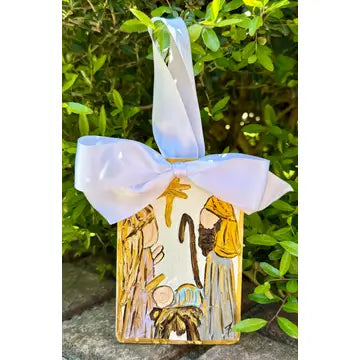 Nativity Hand Painted Ornament with Satin Bow