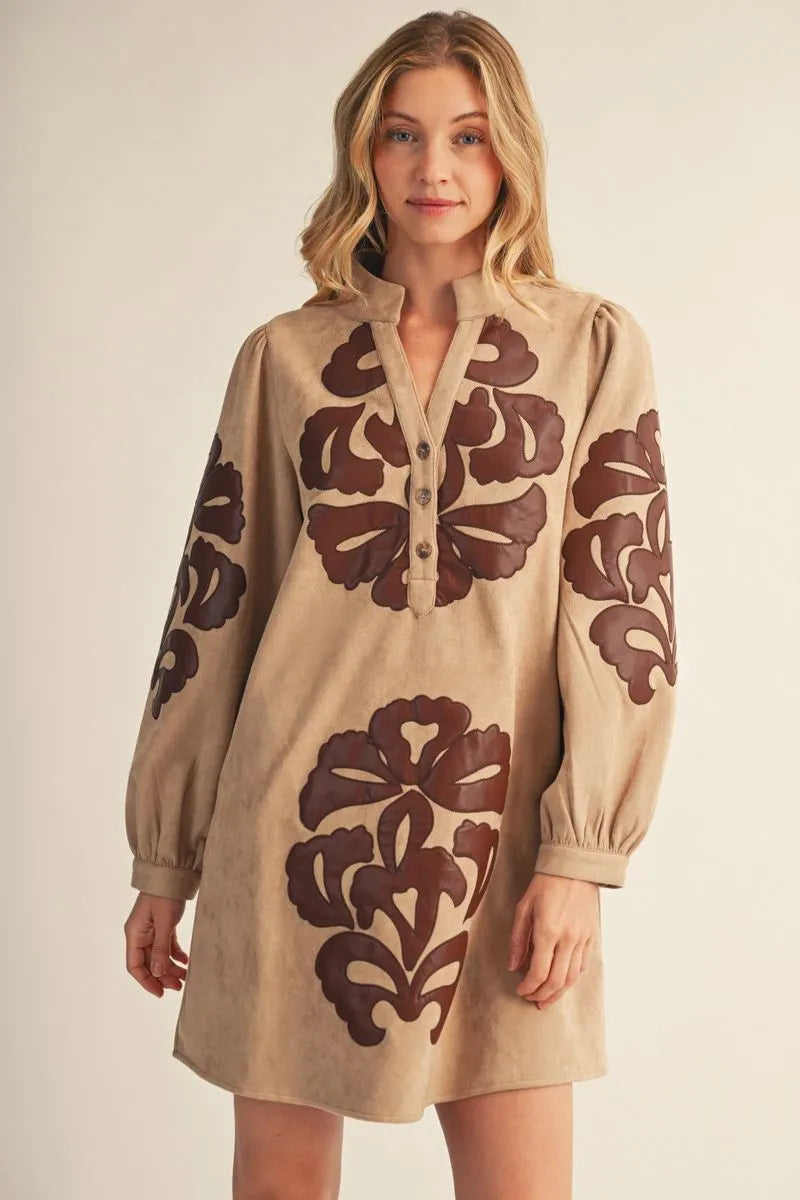 Taupe Faux Suede & Leather Dress