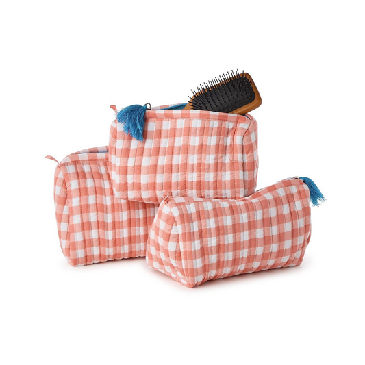 Gingham Set of 3 Cosmetic Bags