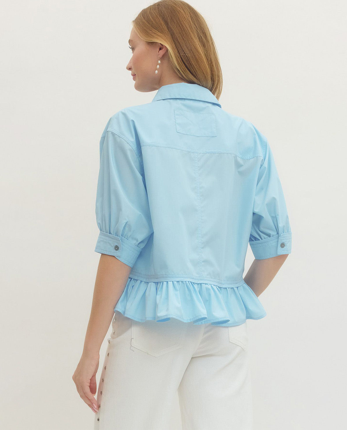 Chambray Ruffled Hem Shirt